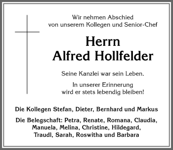 Traueranzeige von Alfred Hollfelder von Allgäuer Anzeigeblatt