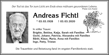 Traueranzeige von Andreas Fichtl von Allgäuer Zeitung