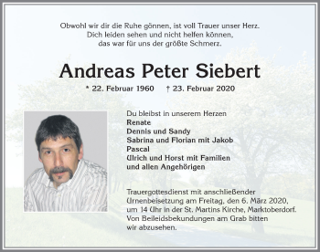Traueranzeige von Andreas Peter Siebert von Allgäuer Zeitung, Marktoberdorf