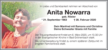 Traueranzeige von Anita Nowarra von Allgäuer Zeitung