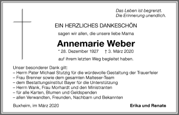 Traueranzeige von Annemarie Weber von Memminger Zeitung