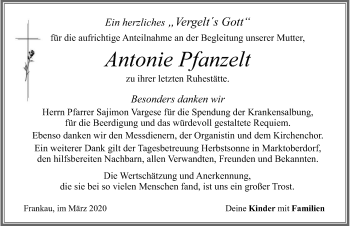 Traueranzeige von Antonie Pfanzelt von Allgäuer Zeitung, Marktoberdorf