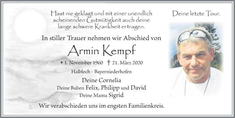  Traueranzeige für Armin Kempf vom 25.03.2020 aus Allgäuer Zeitung, Füssen