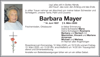 Traueranzeige von Barbara Mayer von Memminger Zeitung