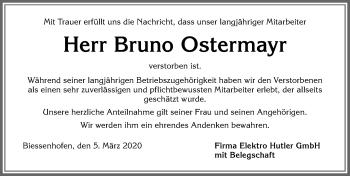 Traueranzeige von Bruno Ostermayr von Allgäuer Zeitung, Marktoberdorf
