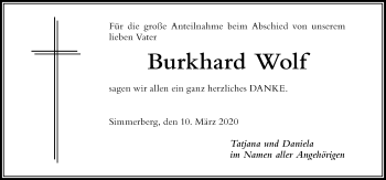 Traueranzeige von Burkhard Wolf von Der Westallgäuer