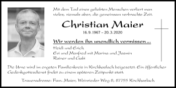 Traueranzeige von Christian Maier von Memminger Zeitung