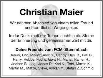 Traueranzeige von Christian Maier von Memminger Zeitung