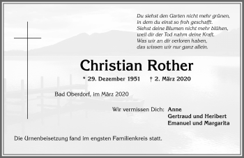 Traueranzeige von Christian Rother von Allgäuer Anzeigeblatt