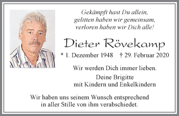Traueranzeige von Dieter Rövekamp von Allgäuer Zeitung, Füssen