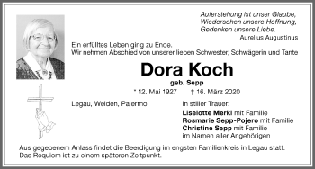 Traueranzeige von Dora Koch von Memminger Zeitung