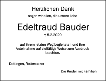 Traueranzeige von Edeltraud Bauder von Memminger Zeitung