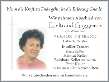 Traueranzeige von Edeltraud Guggemos von Allgäuer Zeitung, Füssen