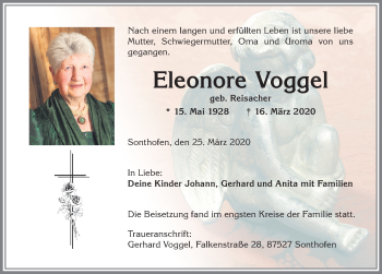 Traueranzeige von Eleonore Voggel von Allgäuer Anzeigeblatt