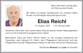 Traueranzeige von Elias Reichl von Memminger Zeitung