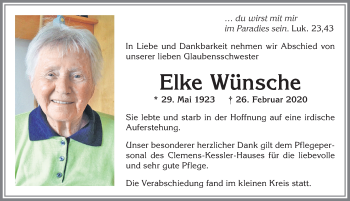 Traueranzeige von Elke Wünsche von Allgäuer Zeitung, Marktoberdorf