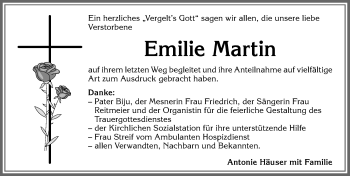 Traueranzeige von Emilie Martin von Allgäuer Zeitung, Marktoberdorf