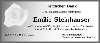 Traueranzeige von Emilie Steinhauser von Allgäuer Zeitung, Marktoberdorf