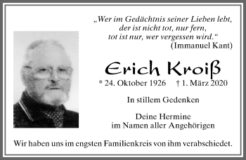 Traueranzeige von Erich Kroiß von Allgäuer Zeitung, Füssen