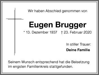 Traueranzeige von Eugen Brugger von Memminger Zeitung
