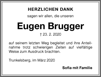 Traueranzeige von Eugen Brugger von Memminger Zeitung