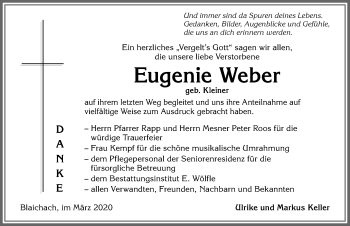 Traueranzeige von Eugenie Weber von Allgäuer Anzeigeblatt