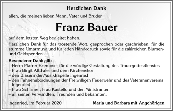 Traueranzeige von Franz Bauer von Allgäuer Zeitung, Kaufbeuren/Buchloe