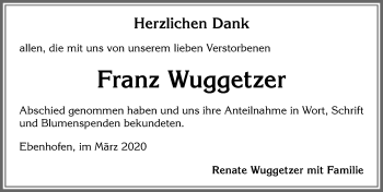 Traueranzeige von Franz Wuggetzer von Allgäuer Zeitung
