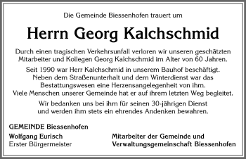 Traueranzeige von Georg Kalchschmid von Allgäuer Zeitung, Marktoberdorf