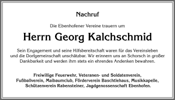 Traueranzeige von Georg Kalchschmid von Allgäuer Zeitung, Marktoberdorf
