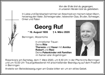 Traueranzeige von Georg Ruf von Memminger Zeitung