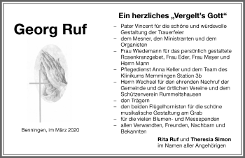 Traueranzeige von Georg Ruf von Memminger Zeitung