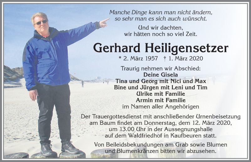  Traueranzeige für Gerhard Heiligensetzer vom 07.03.2020 aus Allgäuer Zeitung, Kaufbeuren/Buchloe