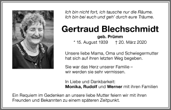 Traueranzeige von Gertraud Blechschmidt von Memminger Zeitung