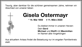 Traueranzeige von Gisela Ostermayr von Memminger Zeitung