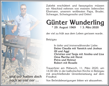 Traueranzeige von Günter Wunderling von Allgäuer Zeitung,Kempten