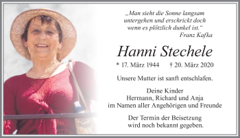 Traueranzeige von Hanni Stechele von Allgäuer Zeitung, Füssen