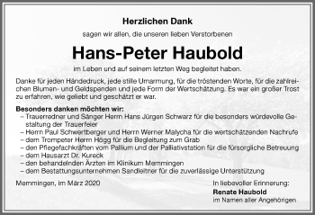Traueranzeige von Hans-Peter Haubold von Memminger Zeitung