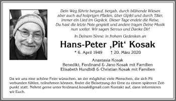 Traueranzeige von Hans-Peter Kosak von Allgäuer Zeitung