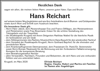 Traueranzeige von Hans Reichart von Allgäuer Zeitung,Kempten