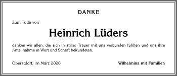 Traueranzeige von Heinrich Lüders von Allgäuer Anzeigeblatt