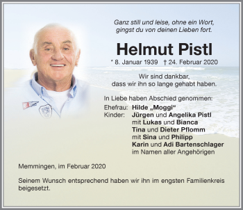 Traueranzeige von Helmut Pistl von Memminger Zeitung