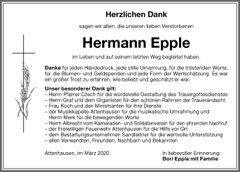 Traueranzeige von Hermann Epple von Memminger Zeitung