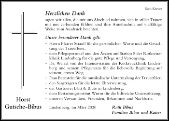 Traueranzeige von Horst Gutsche-Bibus von Der Westallgäuer