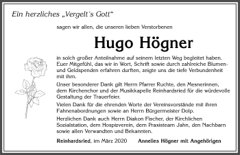 Traueranzeige von Hugo Högner von Allgäuer Zeitung, Marktoberdorf