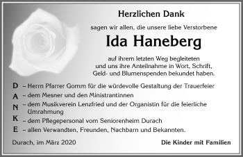 Traueranzeige von Ida Haneberg von Allgäuer Zeitung,Kempten