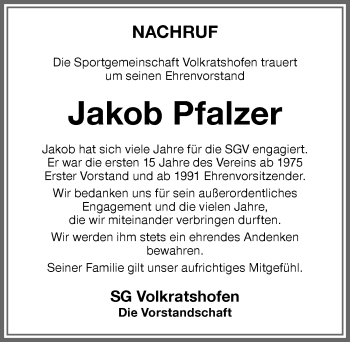 Traueranzeige von Jakob Pfalzer von Memminger Zeitung