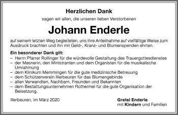 Traueranzeige von Johann Enderle von Memminger Zeitung