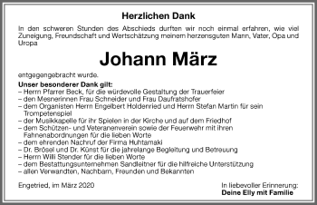 Traueranzeige von Johann März von Memminger Zeitung