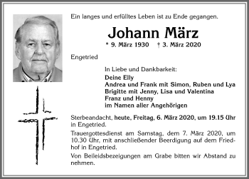 Traueranzeige von Johann März von Allgäuer Zeitung